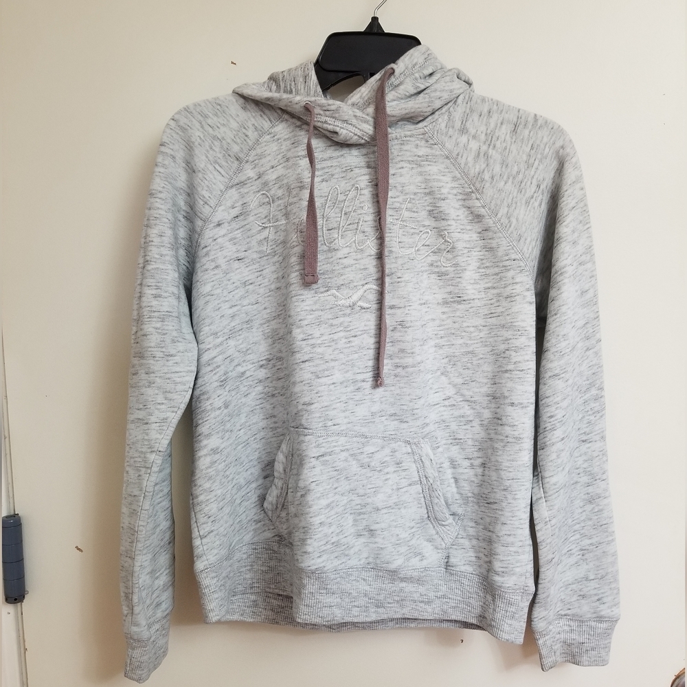 Hollister Heathered Grey Pullover Hoodie - Large